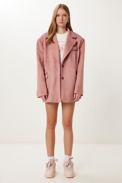Happiness İstanbul Women's Dusty Rose Oversize Premium Suede Jacket Kt00016