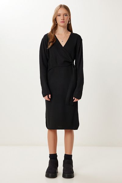 Happiness İstanbul Women's Black Double Breasted Collar Knitwear Dress Pf00115