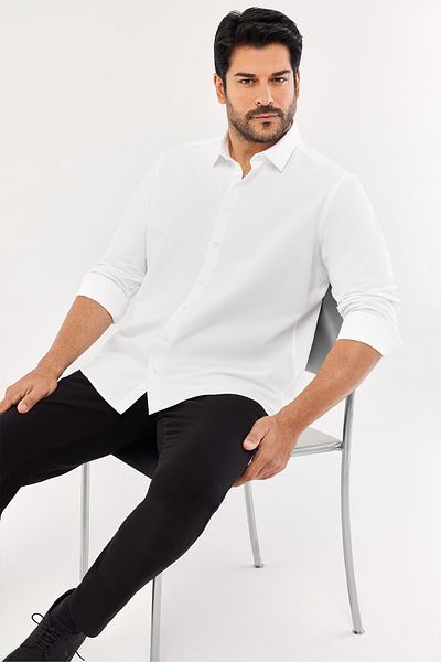 AC&Co / Altınyıldız Classics Férfi fehér Easy-Iron Slim Fit Slim Fit klasszikus galléros pamut ing