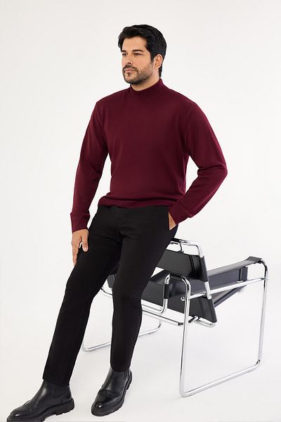 ALTINYILDIZ CLASSICS Men's Claret Red Knitwear Sweater - Non-Pilling, Standard Fit, Half Turtleneck