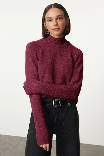 Trendyol Collection Pulover din tricotaj cu guler stand din lana burgundy TWOAW25KZ00043