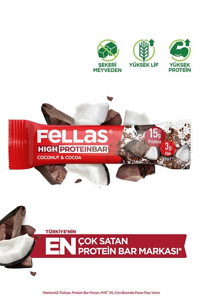 Fellas High Protein Bar - Coconut and Cocoa 45 gr x 12 Pieces