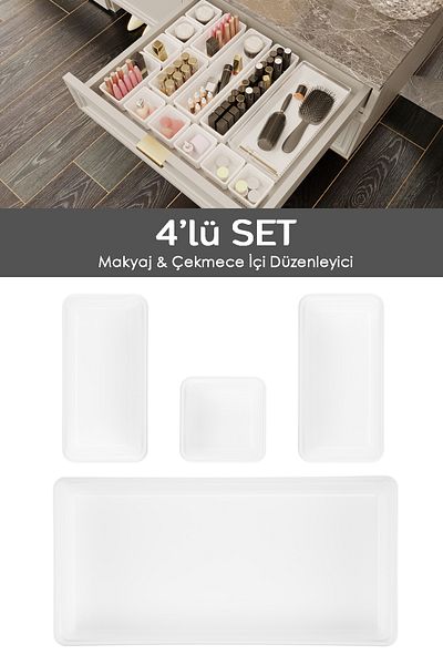 Meleni Home 4 Piece Drawer Organizer - Multipurpose Office Organizer Desktop Organizer White