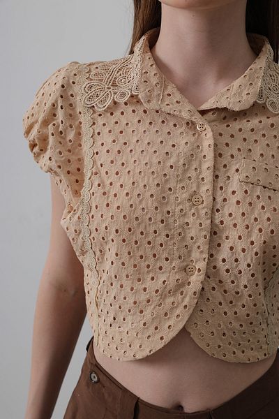 Trendyol Collection Cămașă crop fără mâneci din bumbac Stone TWOSS25GO00175