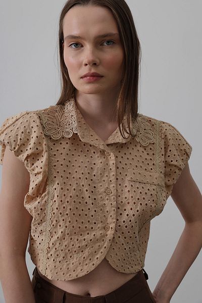 Trendyol Collection Cămașă crop fără mâneci din bumbac Stone TWOSS25GO00175
