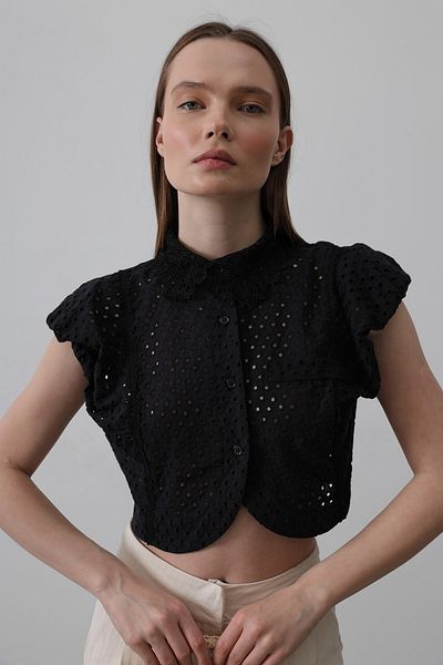Trendyol Collection Cămașă crop fără mâneci din bumbac negru TWOSS25GO00175
