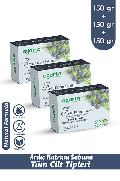 Agarta Natural Juniper Tar Soap - Set of 3 150 Gr