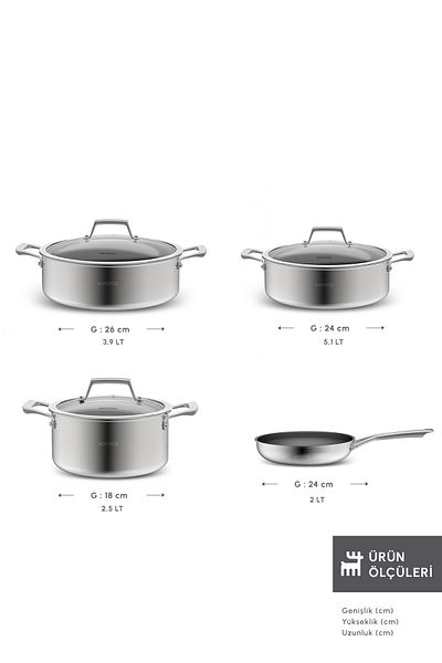 Karaca Plasma Steel 3Ply 7 Piece Pot and Pan Set