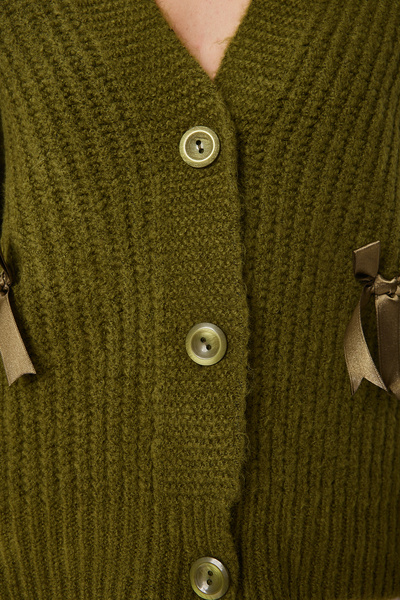 Happiness İstanbul Women's Khaki Bow Knitwear Cardigan Pf00095