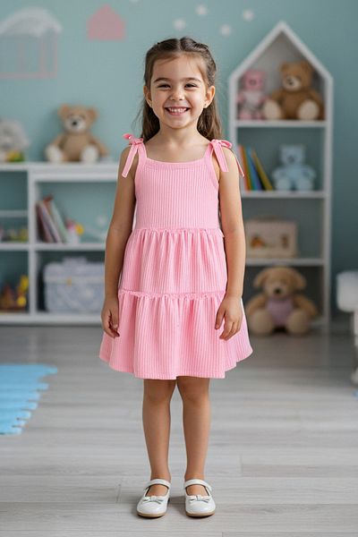 TRENDYOLKIDS Ροζ μίντι απλό υφαντό φόρεμα TKDSS25EL00058