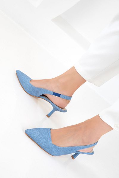 SOHO Pantofi clasici cu toc pentru femei din denim albastru 20782