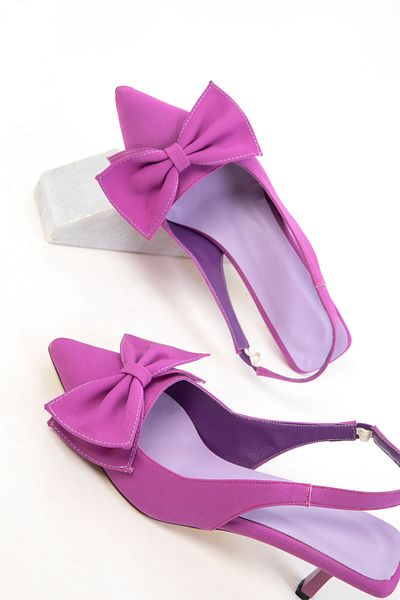 SOHO Pantofi clasici cu toc de damă din satin mat liliac 20780
