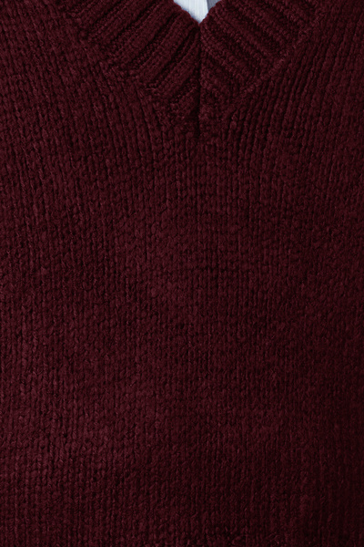 Trendyol Collection Burgundy Soft Textured V-Neck Knitwear Sweater Twoaw23Sv00149