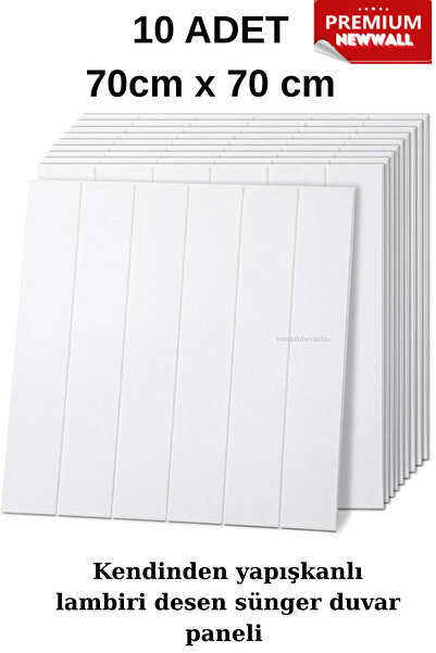 Renkli Duvarlar 10 Adet 70x70cm  Beyaz Lambri 3d Kendinden Yapışkanlı Duvar K...
