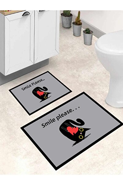 eco concept Cute Cat Bath Mat, Black Gray Mat, Non-Slip Base Toilet Seat Set, Decorative Mat, Dowry Box