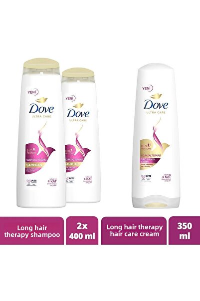 Dove Ultra Care Hair Care - 400ml x2 Long Hair Therapy Shampoo, 350ml Hair Care Conditioner