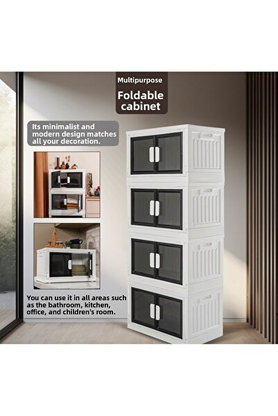 Tugomer 4-Piece Multi-Purpose Bathroom Cabinet with Wheels Stackable Folding Bathroom Organizer Cabinet Towel Holder