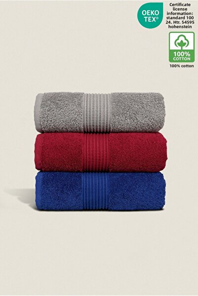 Ellaline مجموعة من 3 مناشف وجه لليدين مصنوعة من القطن بنسبة 100% معتمدة للحمام |   مطبخ |   صندوق المهر 50x90 سم رمادي كلاريت أحمر كحلي