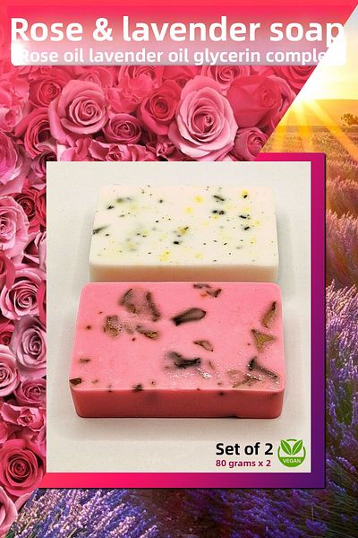 FANTASTİK SANAT ATÖLYESİ Rose and Lavender Added Decorative Soap Set - 80g x 2, with Leaves and Particles