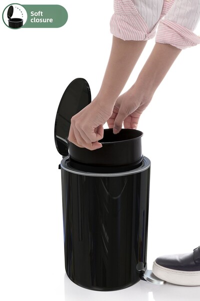 Prima Nova Lenox 5 Lt Black Pedal Trash Can - for Bathroom, Kitchen, Office