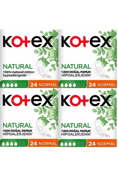 Kotex فوط صحية عادية طبيعية للغاية 24 قطعة 4 قطع