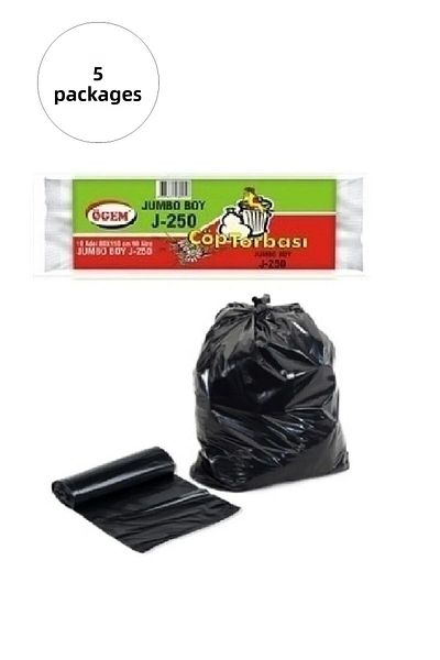 alpotekno J-250 Jumbo Size Garbage Bag 80 X 110 Cm 10 Lu Roll X 5 Pack = 50 Pieces (BLACK)