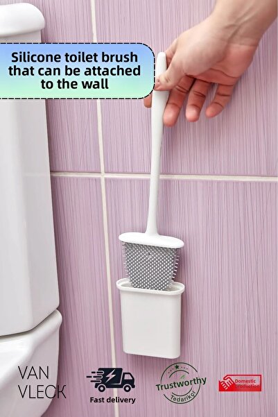 VAN VLECK Perie de curățare pentru toaletă din silicon alb și suport Perie ig...