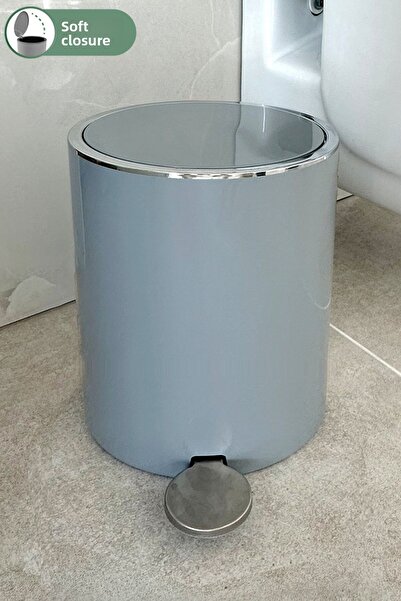 Prima Nova سلة المهملات للحمام والمطبخ باللون الرمادي سعة 5 لتر من لينوكس