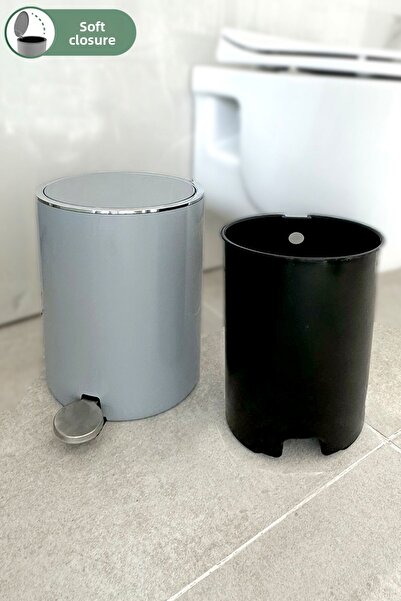 Prima Nova سلة المهملات للحمام والمطبخ باللون الرمادي سعة 5 لتر من لينوكس