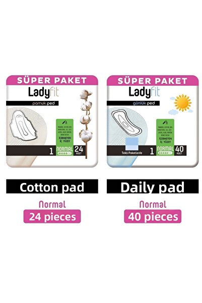 Lady Fit وسادة قطنية ليدي فيت - 24 قطعة يومية + 40 قطعة عادية للغاية