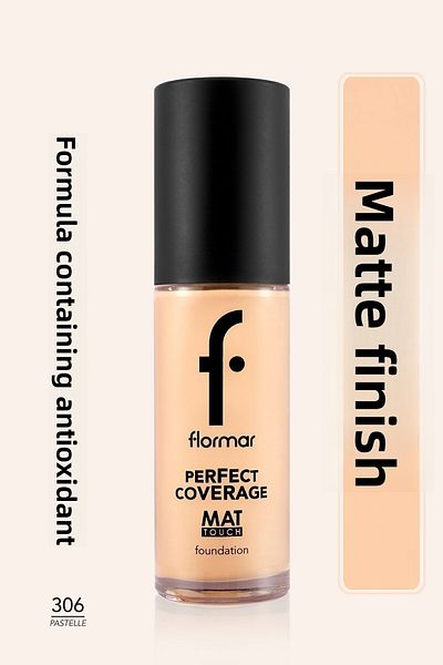 Flormar كريم أساس يحتوي على فيتامين E مع وحدة غير لامعة - كريم أساس مات تاتش - 306 باستيل -8682536057660