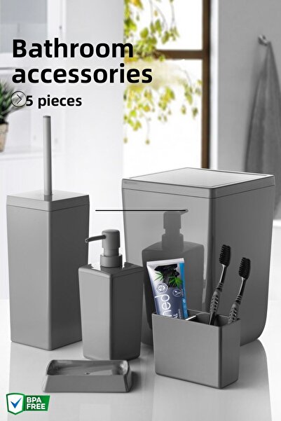 Nandy Home طقم حمام بيجا مكون من 5 قطع بتصميم عصري