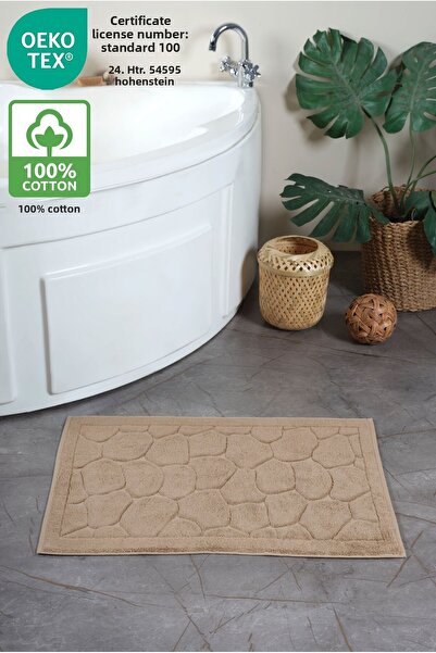 Ellaline Foot Towel 100% Cotton Certified Stone Patterned Jacquard Bath Mat Superior Absorbent Brown 50X70Cm