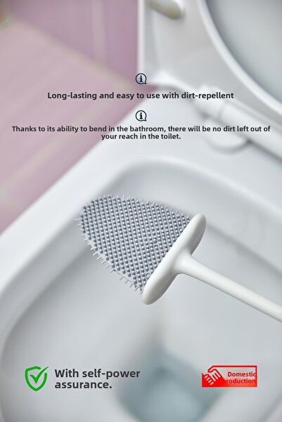 Self Power Toaletă practică din silicon alb și perie de toaletă - lipită și îndoită