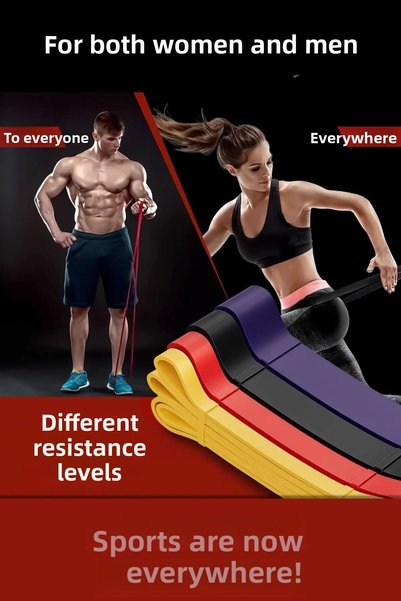 Ozsport 25kg Resistance Band Muscle Building Rubber Fitness Pilates Cross Training Band Black-Hard
