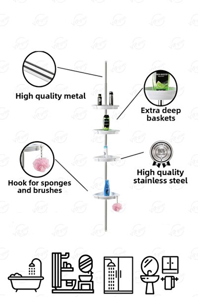 CNS Plastik Γωνιακή βάση μπάνιου από το δάπεδο μέχρι την οροφή Δοχείο σαπουνιού για σαμπουάν