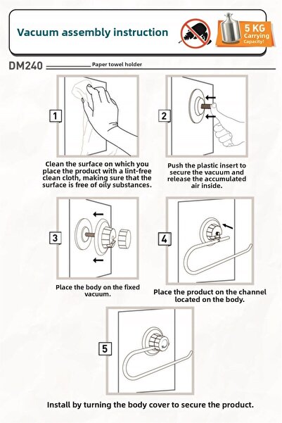 Teknotel Black Delme Screw No Drill! Vacuum Paper Towel Holder Matte Dm240