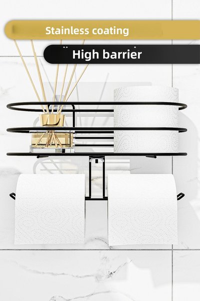 Bino Toilet Paper Holder Adhesive WC Paper Napkin Holder Toilet Paper Organizer with Tank Bathroom Organizer