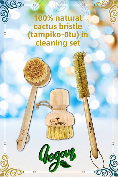 Ma'Vessa 100% Natural Wood Vegan 3-Piece Kitchen Cleaning Set