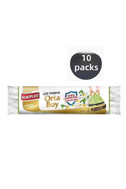 Koroplast أكياس قمامة متوسطة الحجم برباط من الياسمين، 15 قطعة × 10 عبوات (55*60 سم)