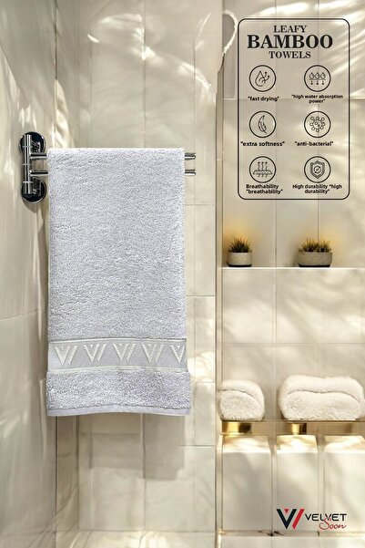 Velvet Soon Antibacterial & Highly Absorbent Bamboo Hand and Face Towel Set - 50X90 cm V Pattern