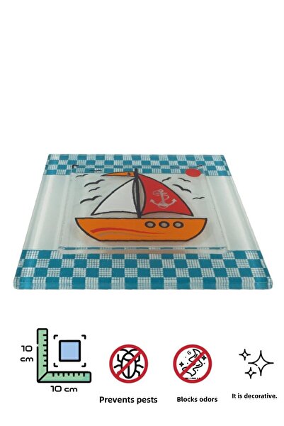 AVMmarketim Γυάλινο κάλυμμα αποχέτευσης μπάνιου Στολίδι 2 τεμάχια Γυάλινο κάλυμμα αποχέτευσης 10x10 cm Ιστιοπλοϊκό