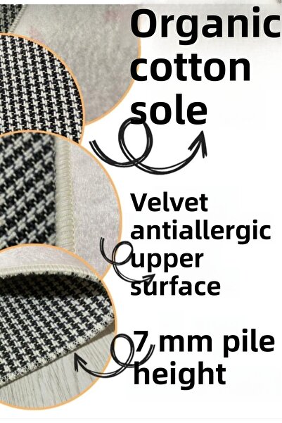 Ardizayn Black Frame Patterned 70x120cm Non-Slip, Organic Cotton Woven Base Bath Mat