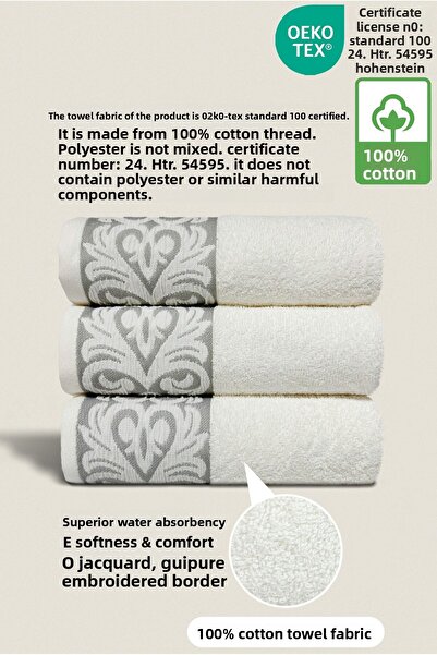 Ellaline Roma 3-Piece Towel Set 100% Cotton Certified, Hand Face Kitchen Towel, Dowry Jacquard Embroidery 60X100Cm