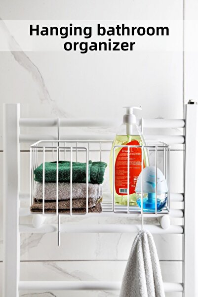 Nandy Home Stainless Metal Bathroom Organizer - Shelf with Hanger and Shampoo Holder