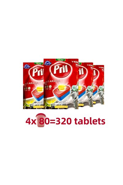 Pril غسالة أطباق إضافية 320 - الكل في واحد، قرص منظف برائحة الليمون (4 × 80 حزمة)