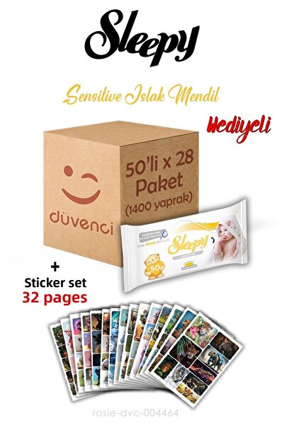 Sleepy منشفة مبللة حساسة للنعاس مقاس 50 × 28 (1400 ورقة) ومجموعة ملصقات 32 ورقة