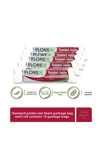 Florex كيس قمامة أسود قياسي بحجم جامبو × 5 لفات