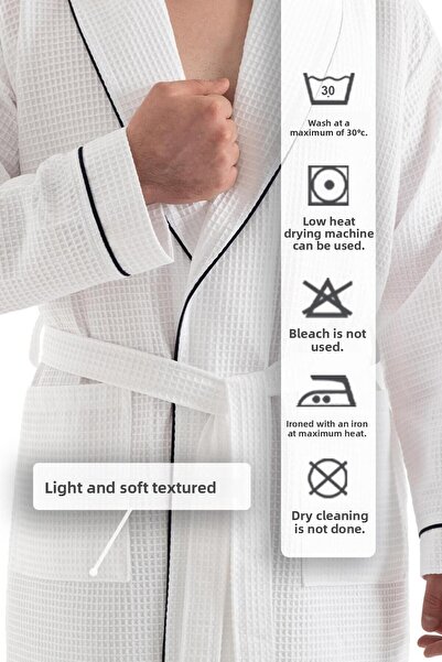 Denizli Concept Λευκό μπουρνούζι Soho Pique - Unisex απορροφητικό και μαλακό μπουρνούζι - 2xl