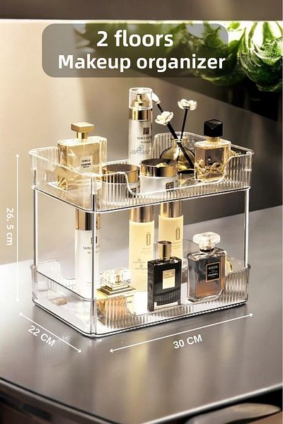 Metsar Home 2-Tier Multi-Purpose Makeup Organizer - Jewelry Organizer Bathroom Shelf Shampoo Holder